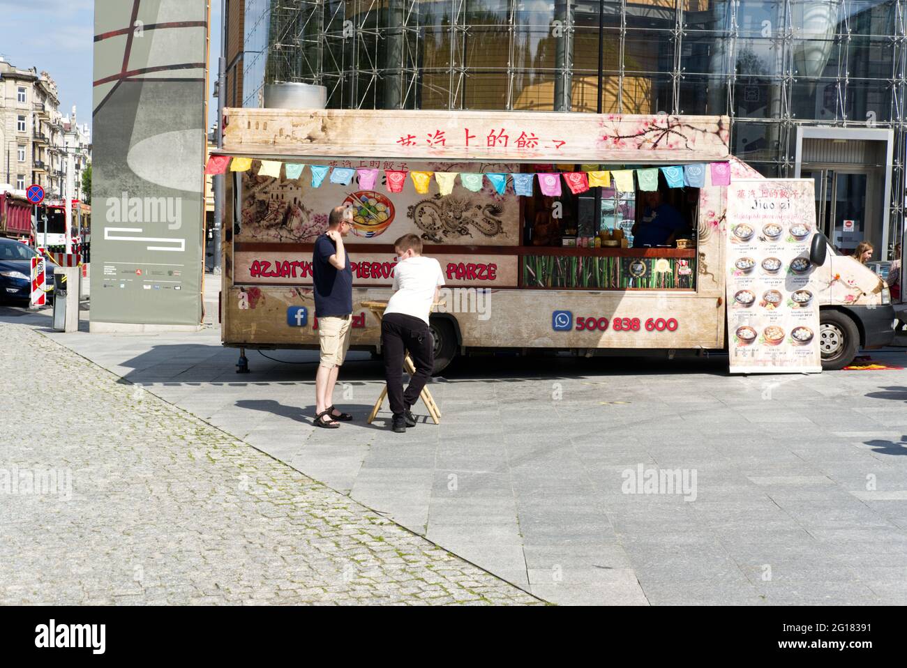 Lublin, Poland June 04 2021 food truck in city square during street food festival after reopening bars and cafes after pandemic lockdown Stock Photo