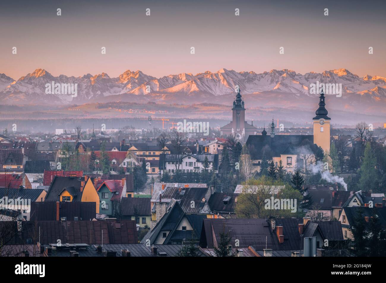 Panorama of Nowy Targ. Lesser Poland, Poland. Stock Photo
