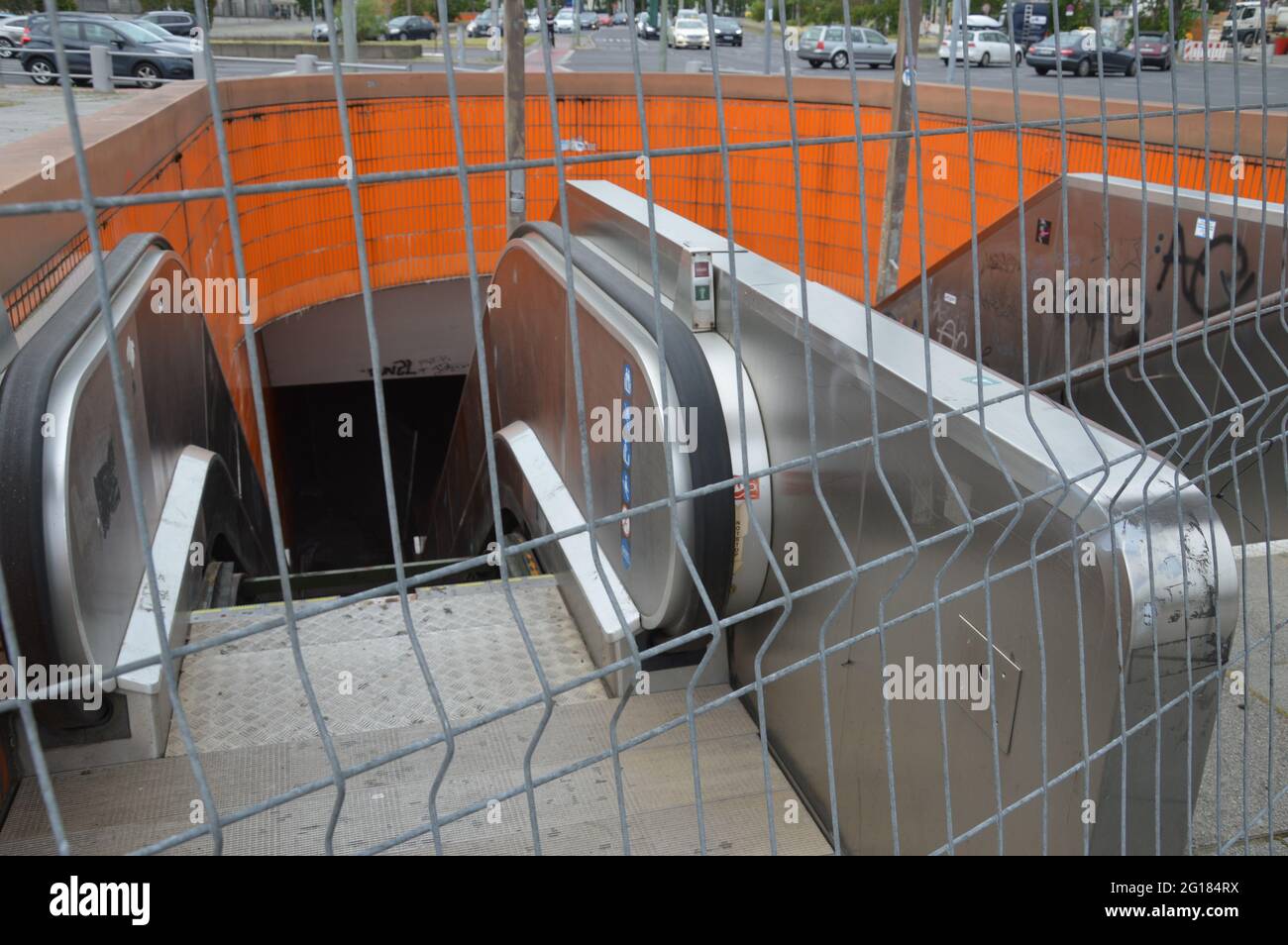 An escalator with its steps removed - Messedamm, Berlin, Germany - 4th June 2021. Stock Photo