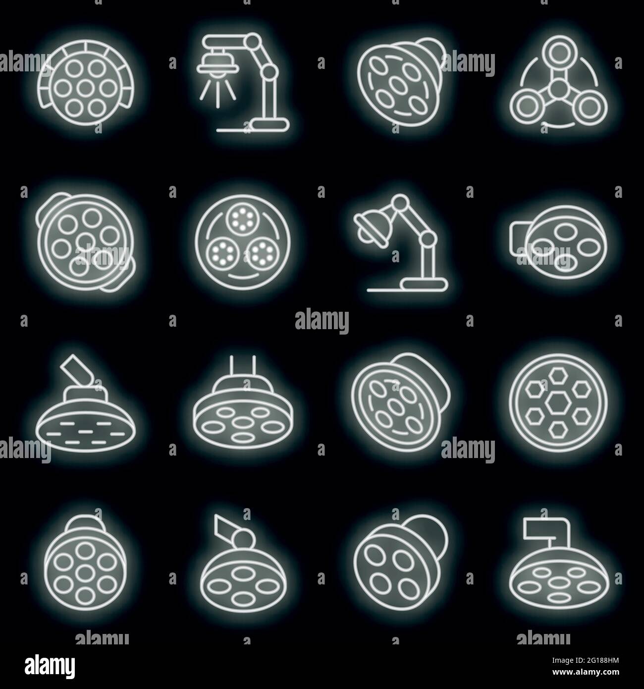 Surgical light icons set. Outline set of surgical light vector icons ...