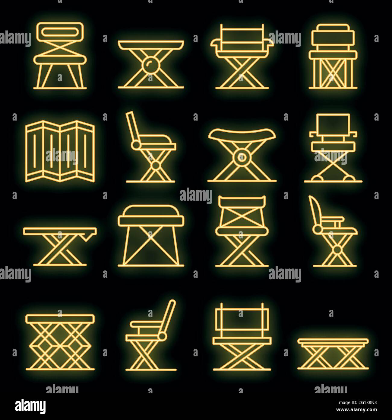 Folding furniture icons set. Outline set of folding furniture vector