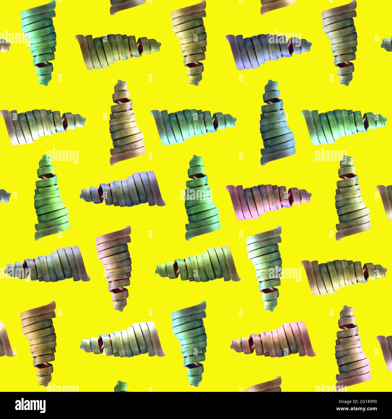 Natural botanical leaf spiral green botanical pattern yellow trend background. Seamless pattern.  Stock Photo