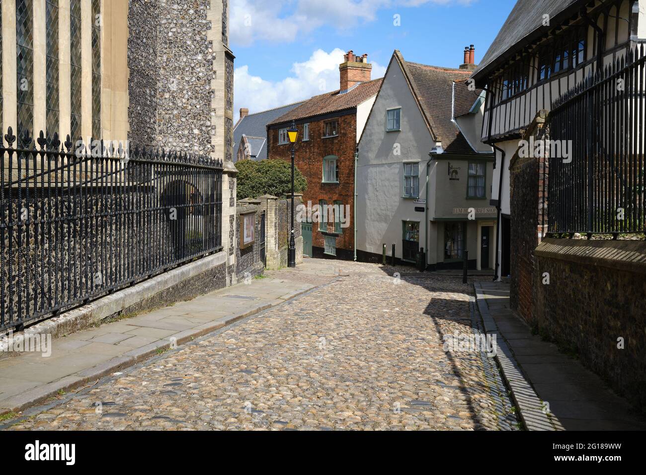 Ancient street in the centre of Norwich, UK Stock Photo