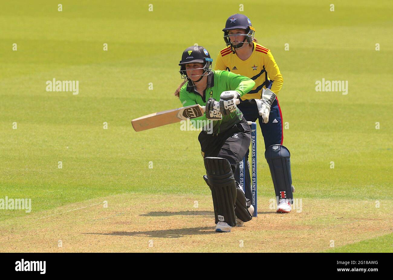5 June, 2021. London,UK. The Storm’s Nat Wraith batting as The South ...