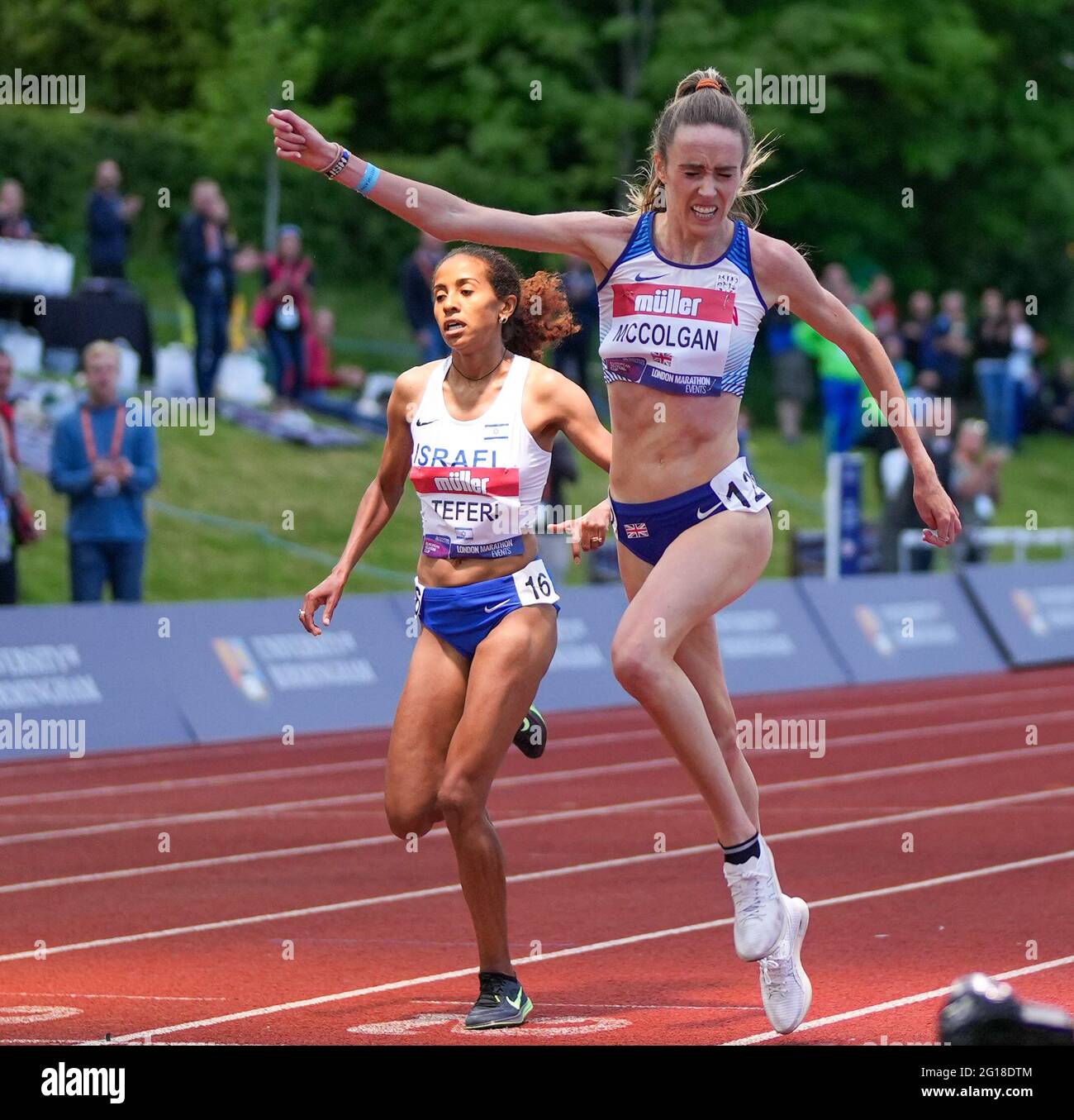 5th June 2021; Birmingham University Athletics Track, Birmingham, Midlands, England; European 10000 Metre Finals, British Olympic Trials 10000 Metre; Eilish McColgan wins the women's race Stock Photo