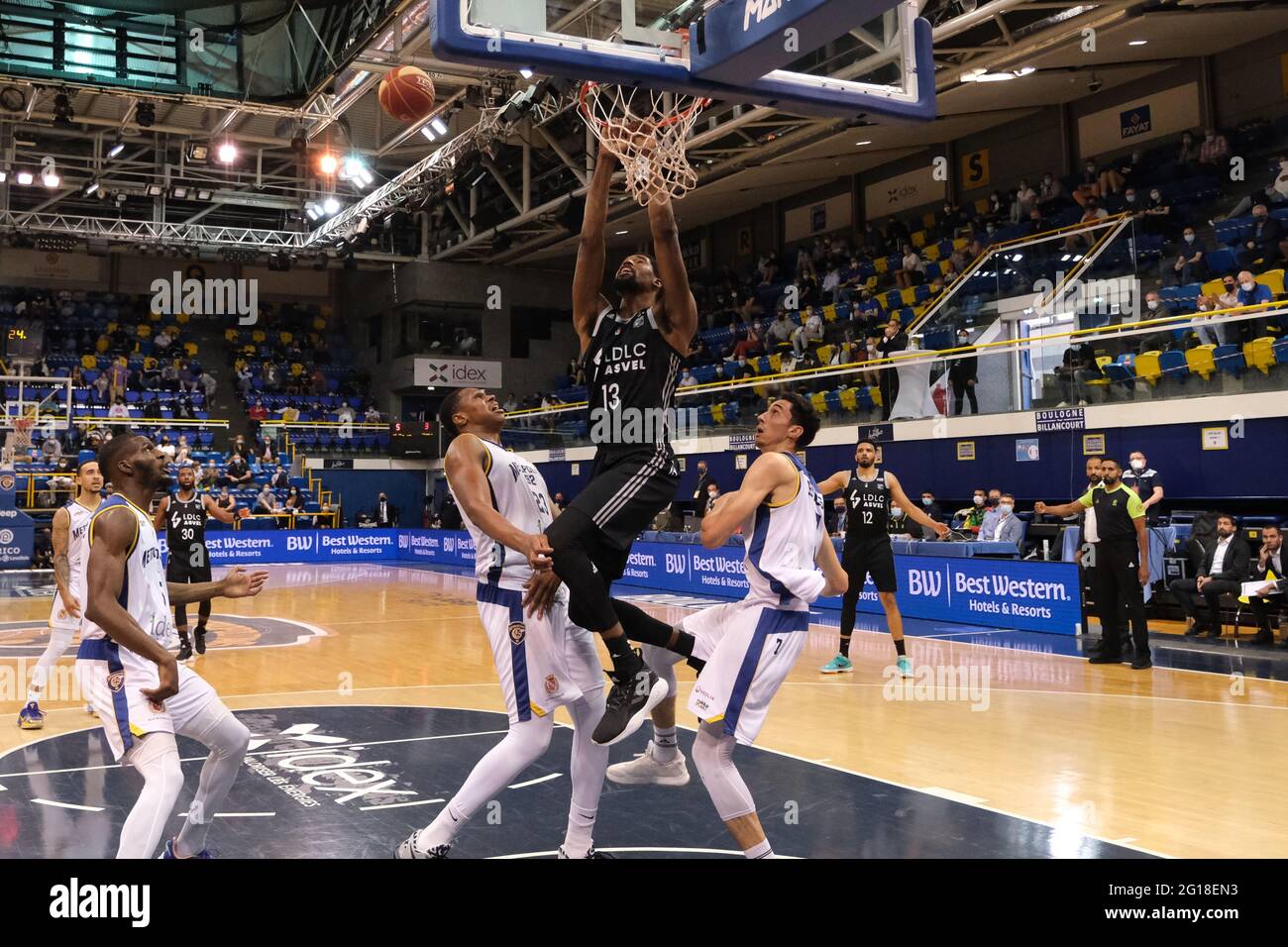 Levallois, Hauts de Seine, France. 5th June, 2021. KEVARRIUS HAYES center  of LDLC-ASVEL in action during the French Basketball championship Jeep Elite  between Boulogne-Levallois and LDLC ASVEL at Palais des Sports Marcel