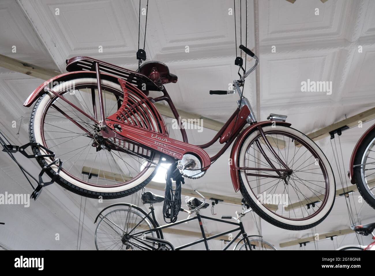 This is an antique lgin Special Deluxe Bicycle, this brand was sold by Sears before World War 2. Very old bicycle, pretty cool. I shot this in a bicyc Stock Photo