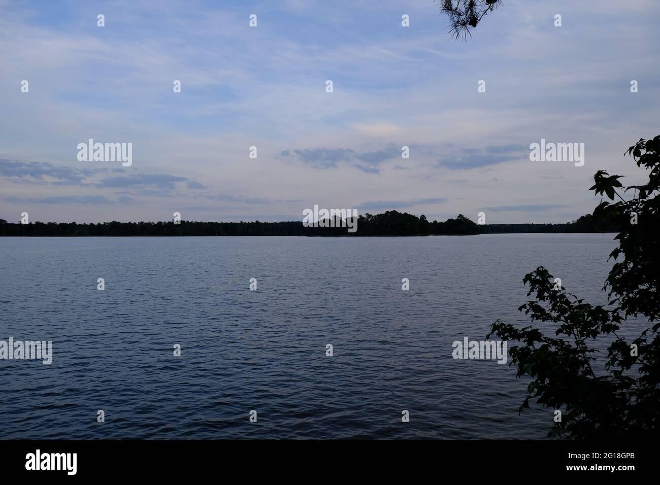 This is a photograph of the Indian Creek lake near sunset. This is a