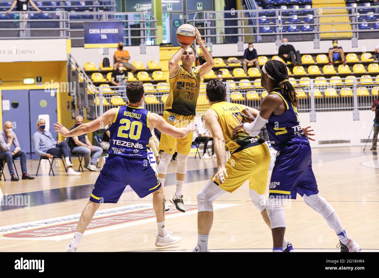 Italy. 05th June, 2021. First match of the semifinals of the play-off to  basketball Italian championship A2 semifinals with the audience. Reale  Mutua Basket Torino wins over Tezenis Verona 95-83. (Photo by