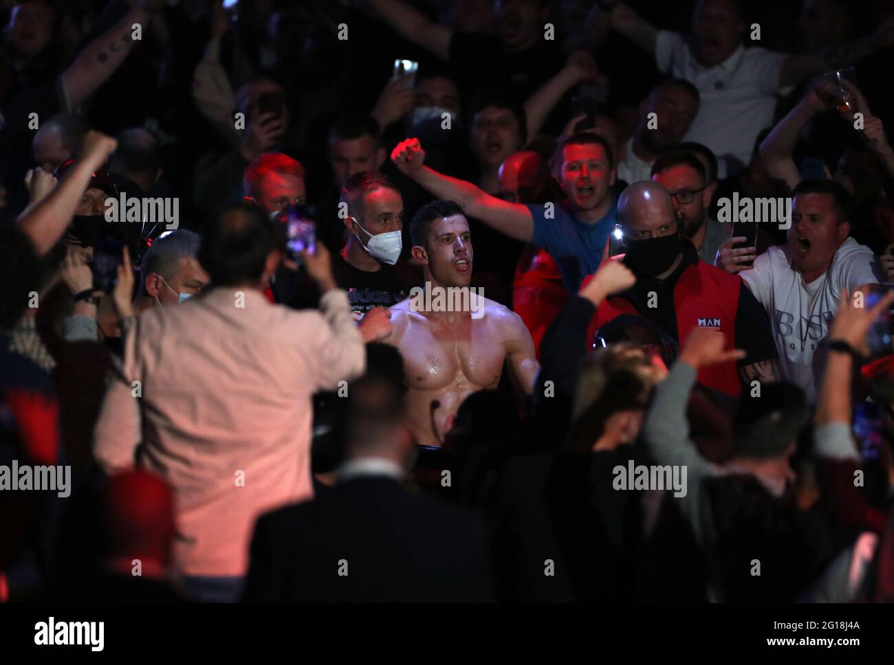 Nathan Heaney walks to the ring before the International Middleweight Contest during the Boxing event at the Telford International Centre, Telford. Picture date: Saturday June 5, 2021. Stock Photo