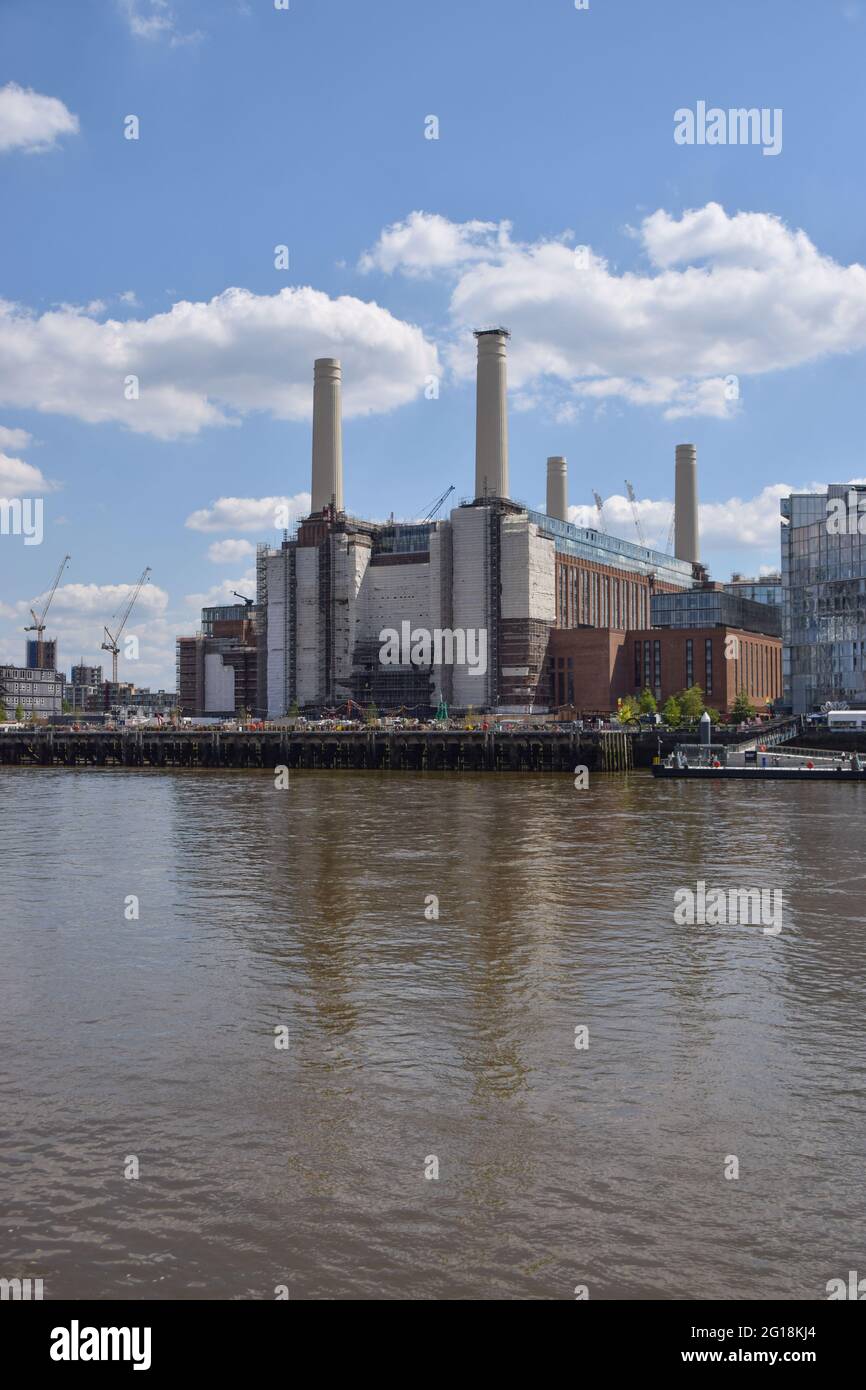A view of the Battersea Power Station in London during redevelopment