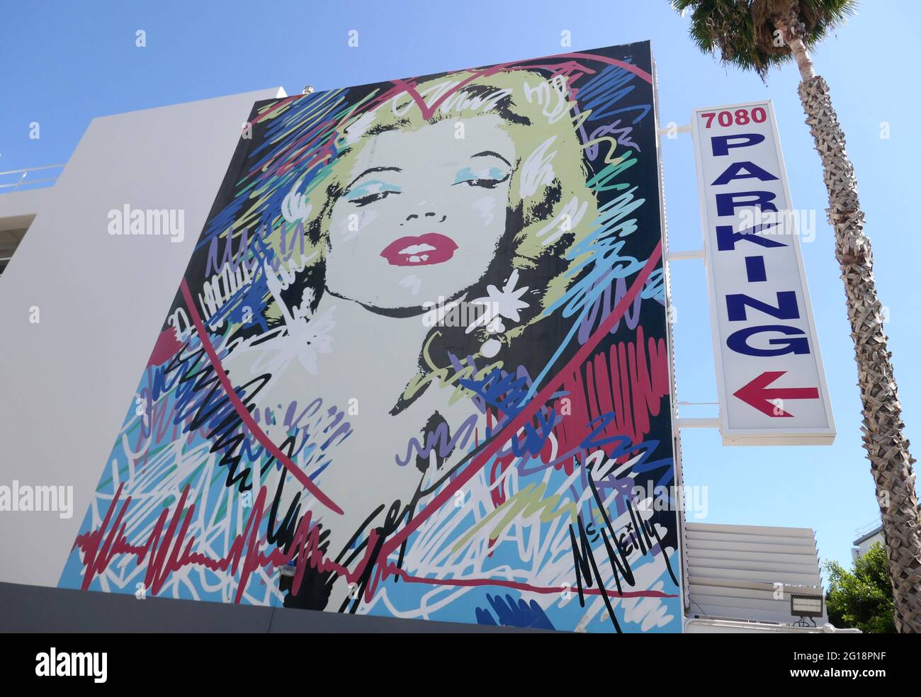 Los Angeles, California, USA  4th June 2021 A general view of atmosphere of Marilyn Monroe Art Mural on June 4, 2021 in Los Angeles, California, USA. Photo by Barry King/Alamy Stock Photo Stock Photo