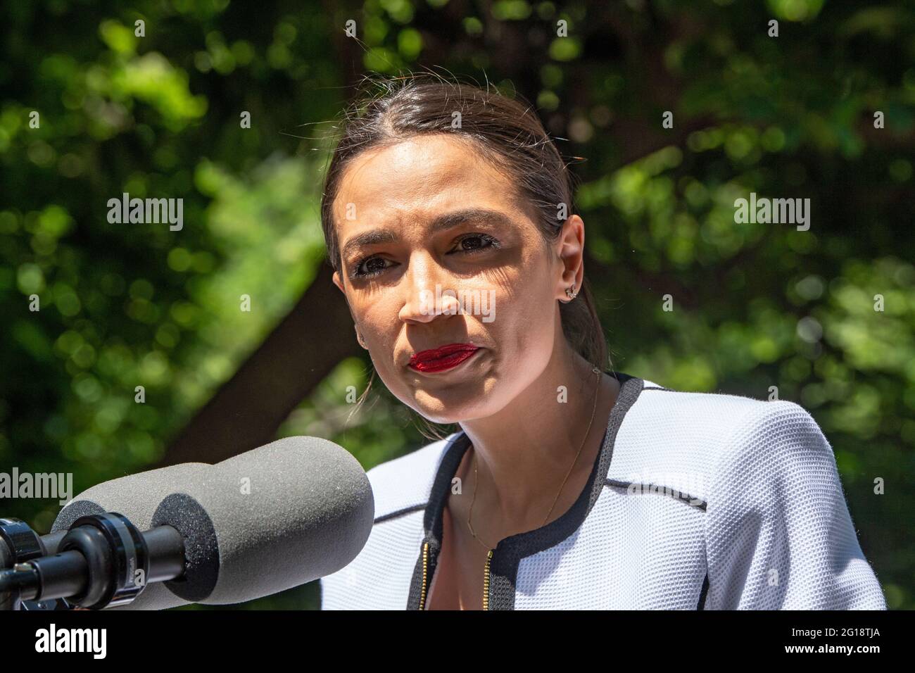New York Ny June 05 United States Congresswoman Alexandria Ocasio Cortez Endorses Maya Wiley For New York City Mayor Outside City Hall On June 5 21 In New York City Representative Alexandria