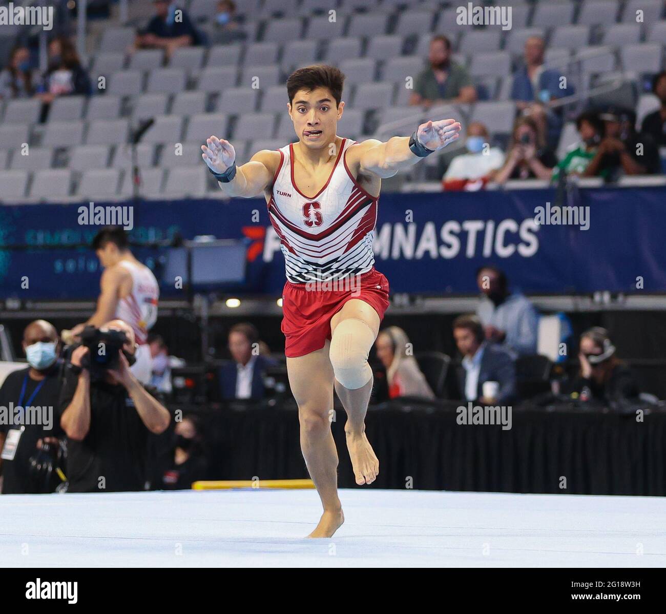 June 5, 2021: Brandon Briones performs his floor exercise during Day 2 of the Senior Men's 2021 U.S. Gymnastics Championships at Dickies Arena in Fort Worth, TX. Kyle Okita/CSM Stock Photo