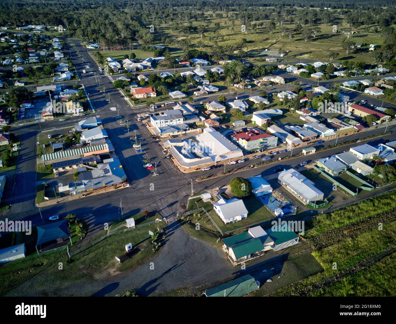 Aerial of Edward Street retail shops in Biggenden North