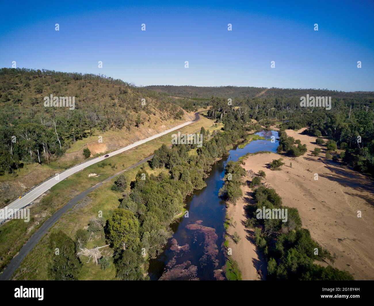 Aerial of the River Bend section on the Burnett River north of Gayndah North Burnett Queensland Australia. Stock Photo