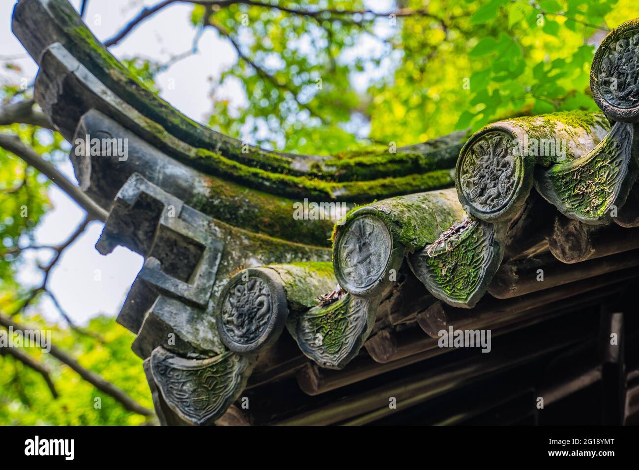Close view of a grey tiles at a traditional Chinese architecture. Stock Photo