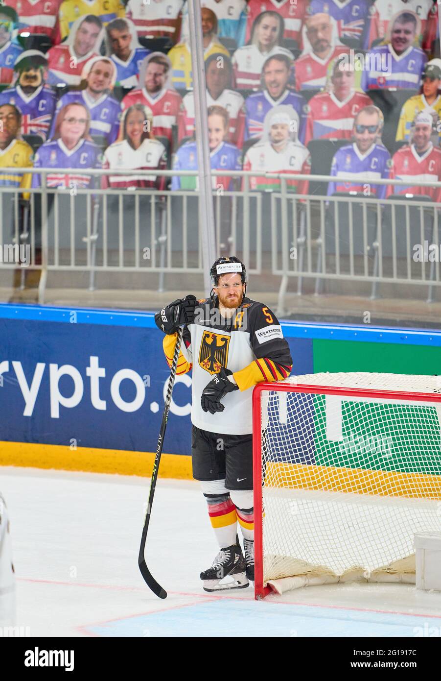 Team Germany disappointed after the match, Korbinian Holzer #5 of Germany  GERMANY - FINLAND 1-2 IIHF ICE HOCKEY WORLD CHAMPIONSHIPS Semifinal in Riga, Latvia, Lettland, June 5, 2021,  Season 2020/2021 © Peter Schatz / Alamy Live News Stock Photo