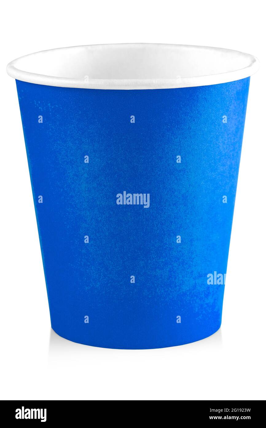 The close up blue paper cup isolated on white background Stock Photo ...