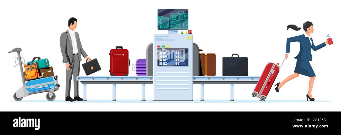 Airport Security Scanner. Conveyor With Luggage Stock Vector Image & Art -  Alamy