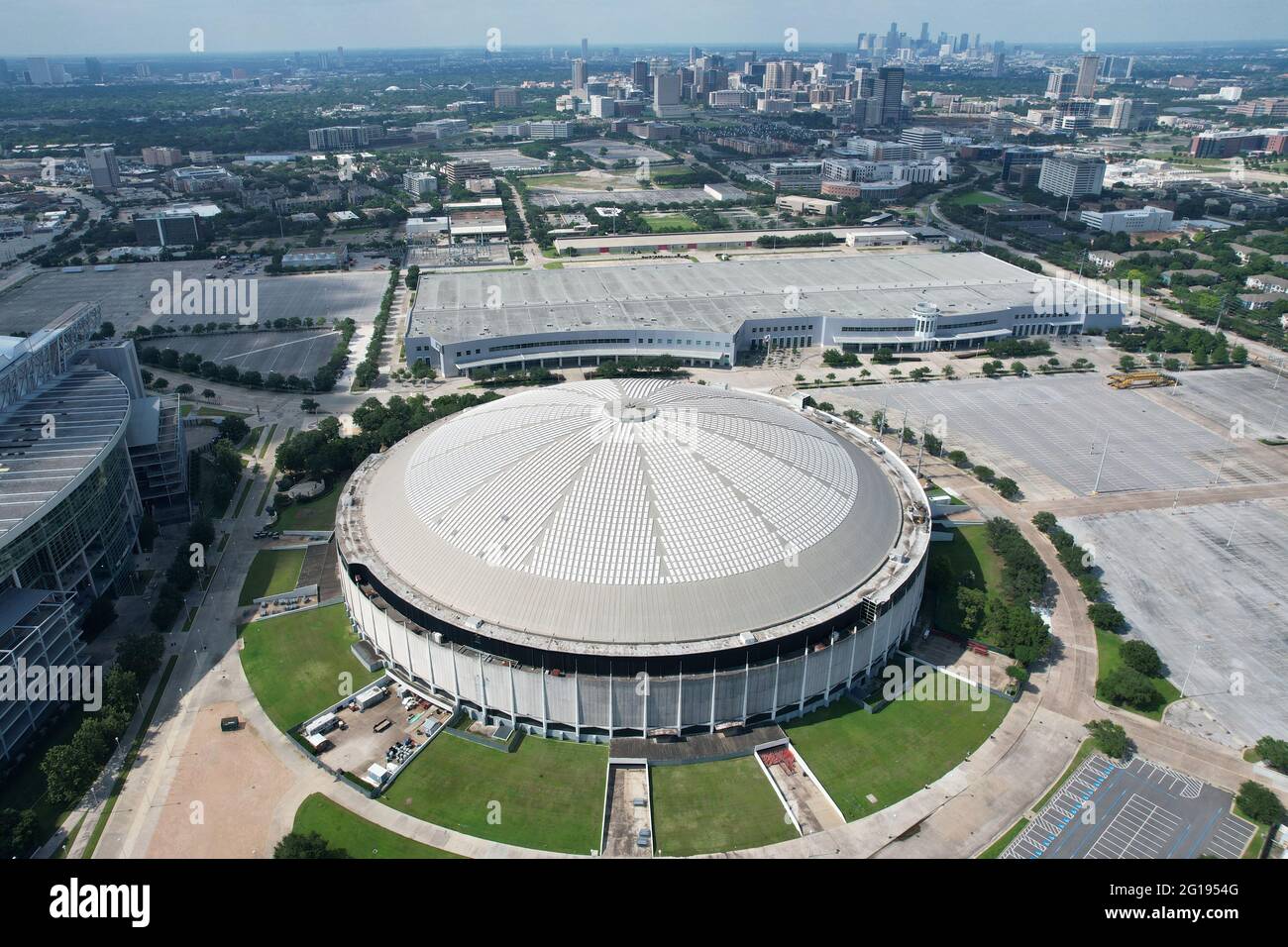 An aerial view of the Astrodome, Sunday, May 30, 2021, in Houston. The stadium served as the
