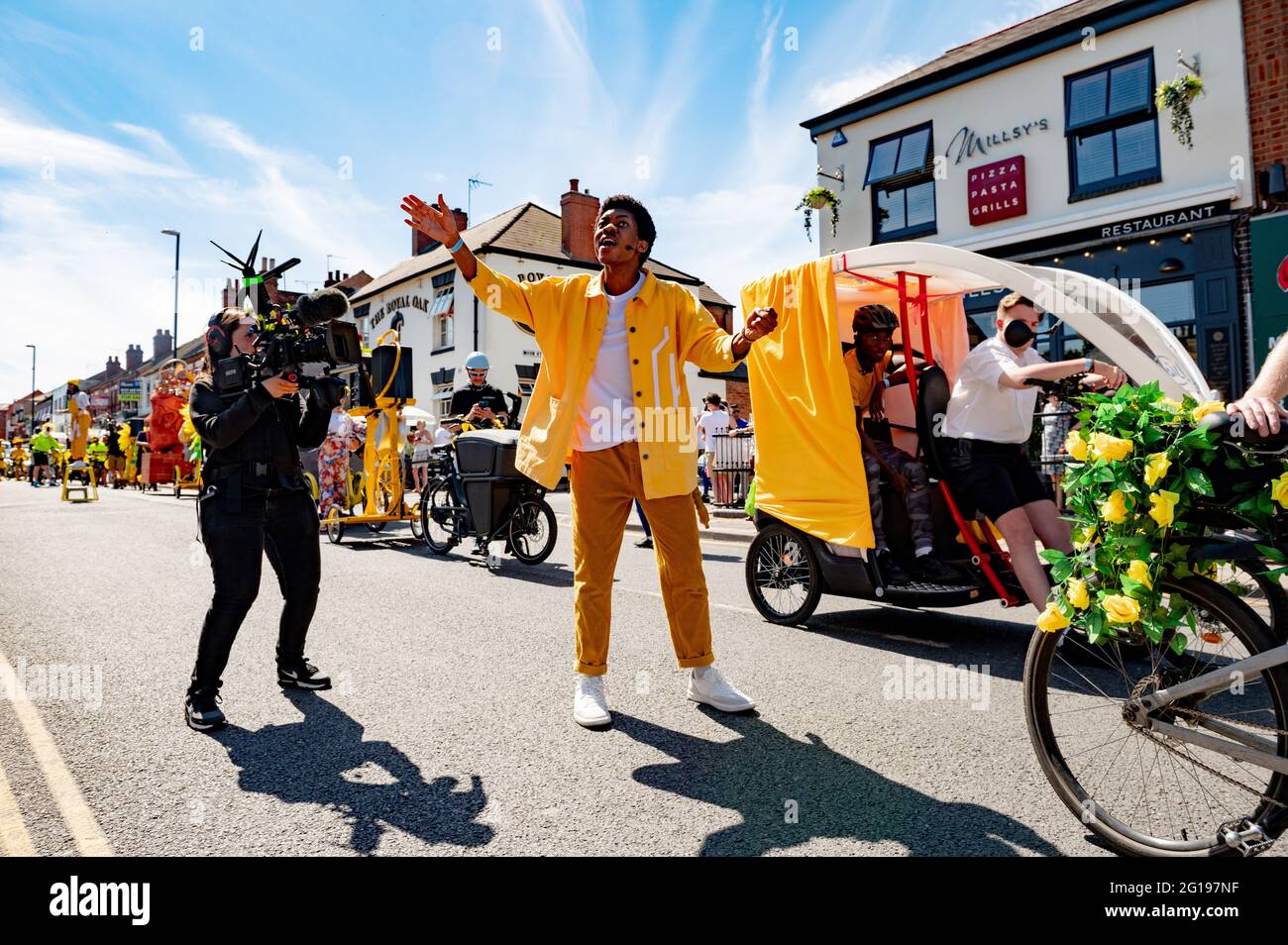 The launch day of Coventry City of Culture 2021, there were vehicle parades around the city showcasing the motorcar and the bicycle history of the city. Performances accompanied the displays. Stock Photo