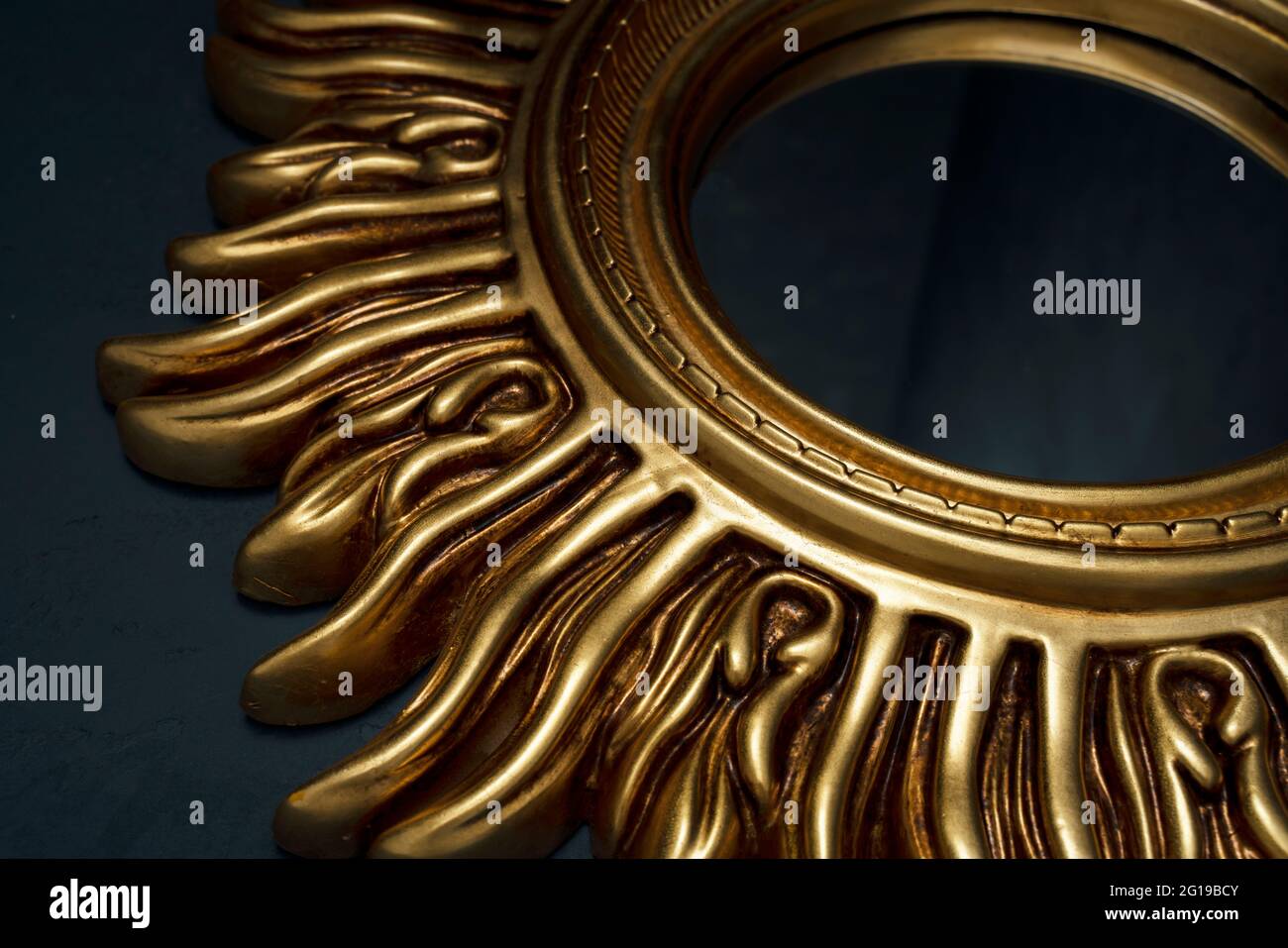 Antique gilded mirror on dark background Stock Photo Alamy
