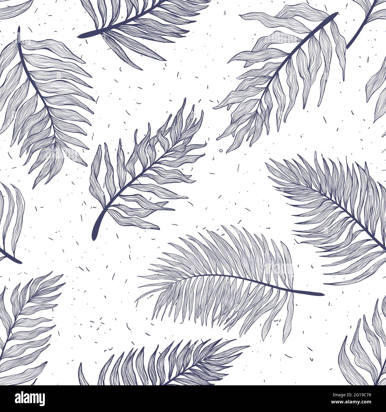 Hand drawn decorative vector seamless pattern with tropical leaves. Trendy print with exotics leaf. Stock Vector