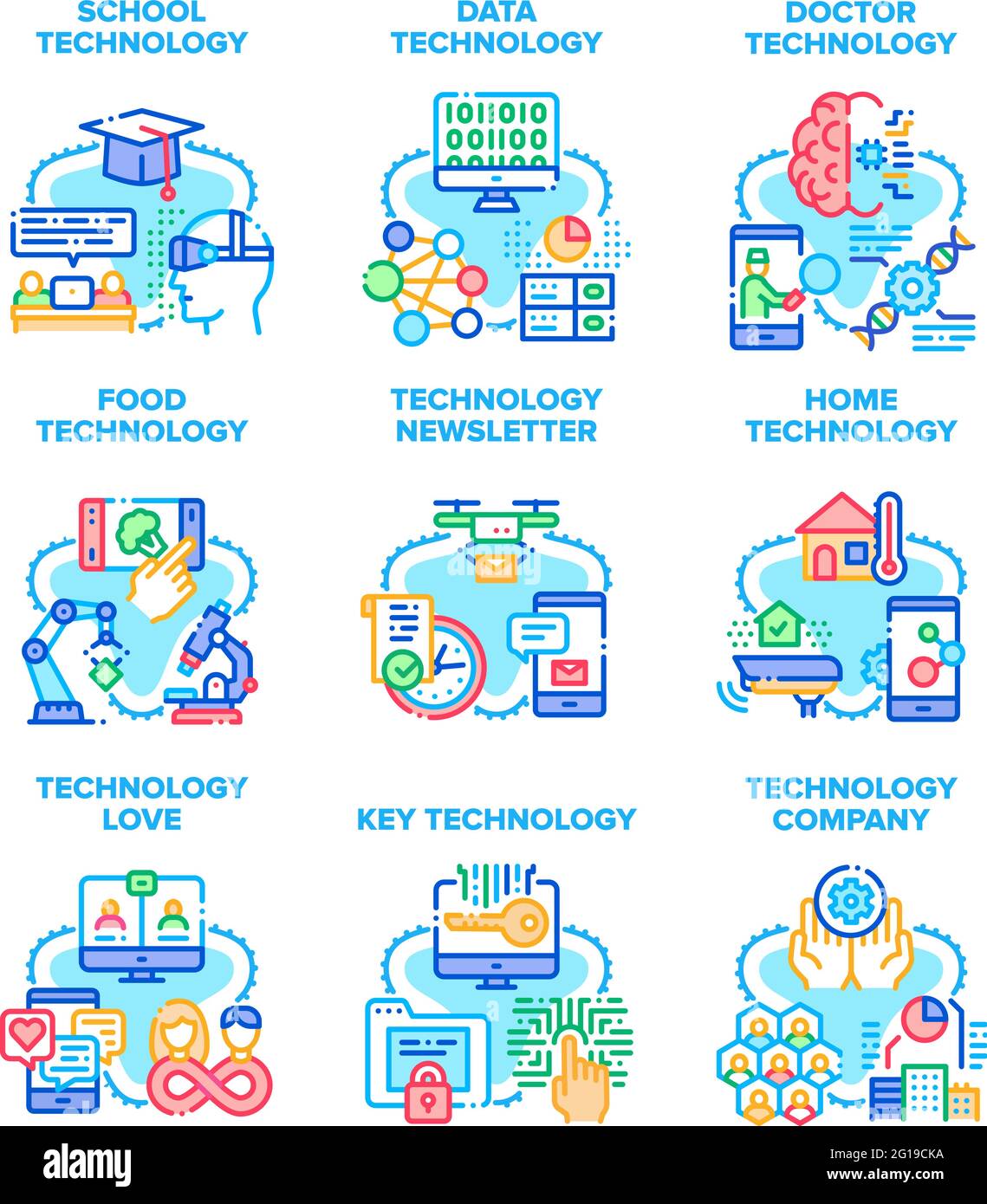 Technology Company Set Icons Vector Illustrations Stock Vector Image ...
