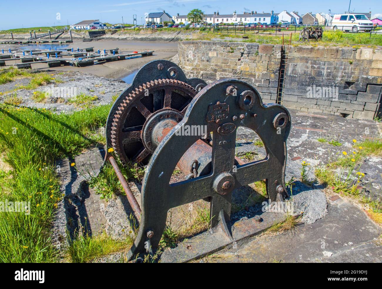 Rusty old winch at Burry Port Harbour on the Carmarthenshire coast south Wales Stock Photo
