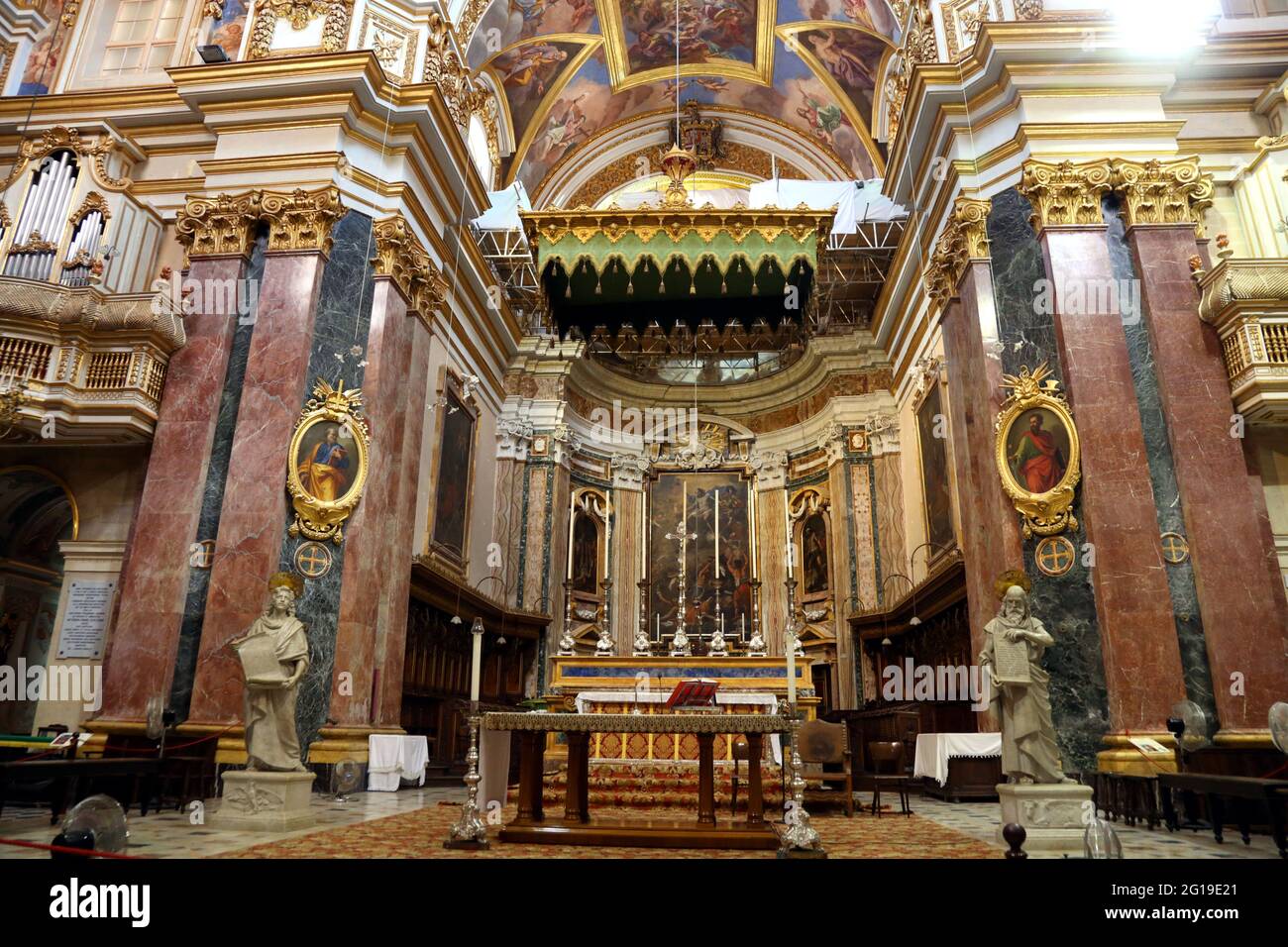 Mdina. Malta.Metropolitan Cathedral of Saint Paul aka St. Paul's Cathedral interior. Main altar. Stock Photo