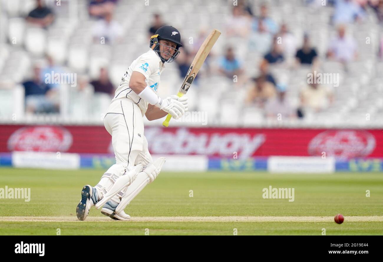 New Zealand's Neil Wagner bats during day five of the first LV= Insurance Test match at Lord's, London. Picture date: Sunday June 6, 2021. Stock Photo