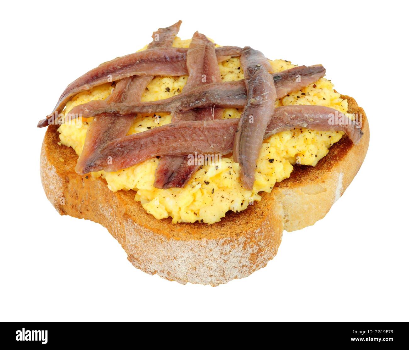Scotch woodcock lightly scrambled eggs on toast topped with anchovy fillets an old traditional