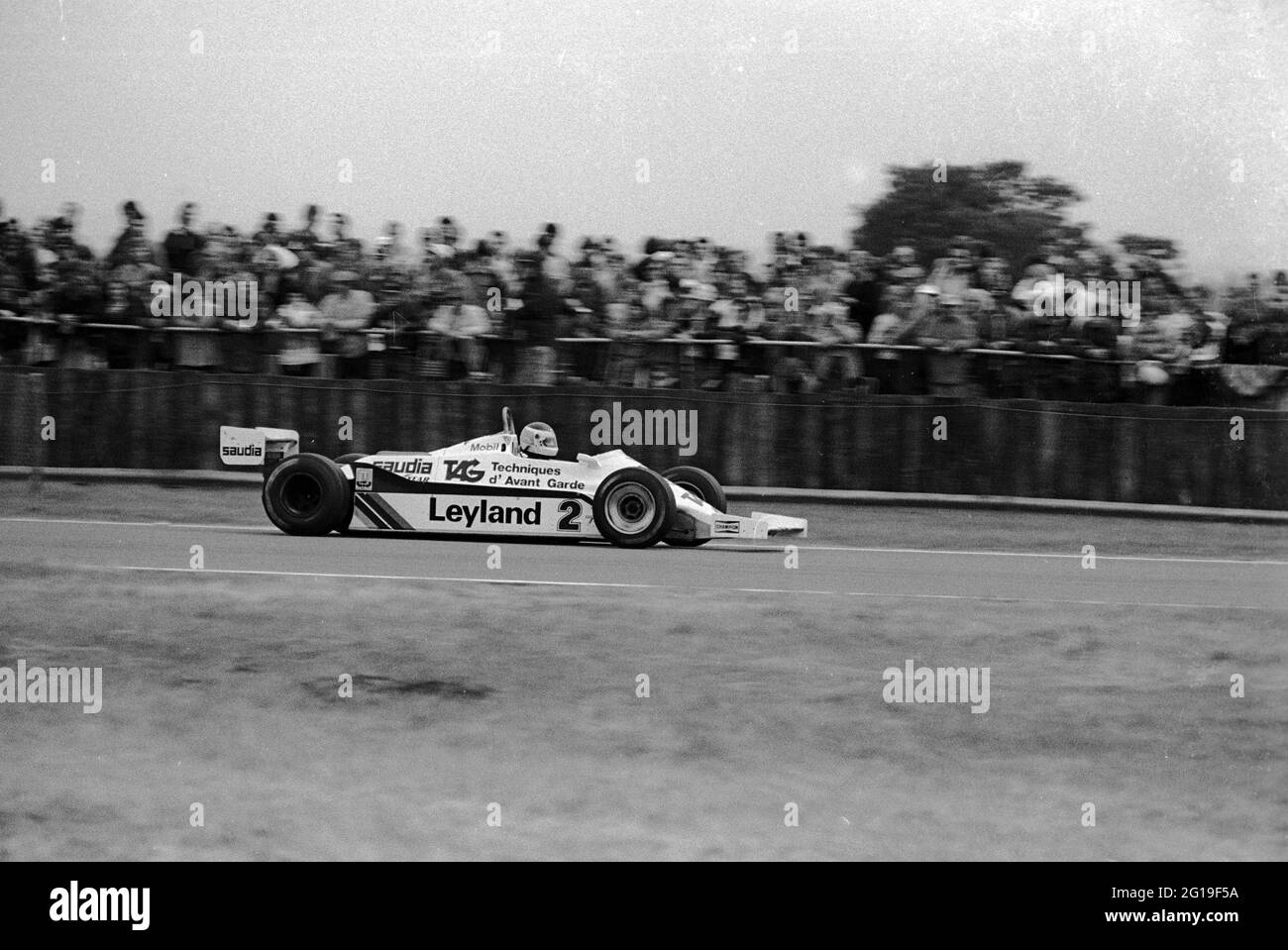 Carlos Reatemann at speed in the Williams FW07 during practice for the 1981 British Grand Prix at Silverstone. Stock Photo