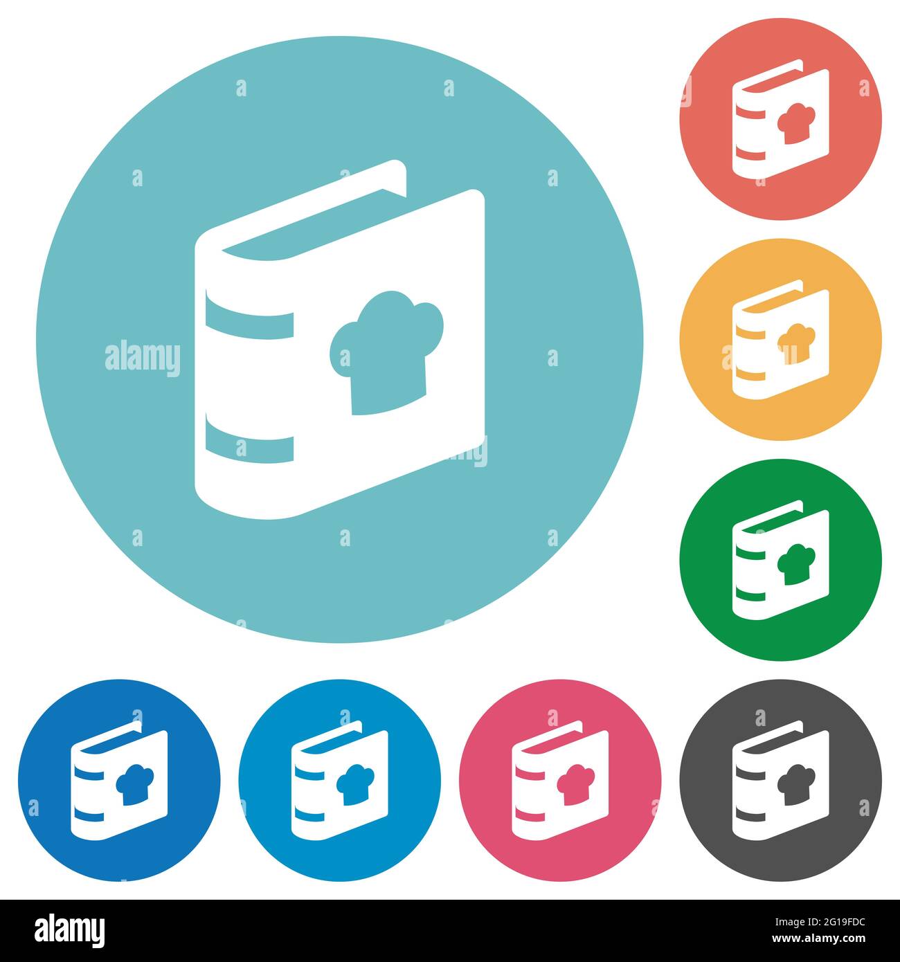 cookbook with chef hat flat white icons on round color backgrounds ...