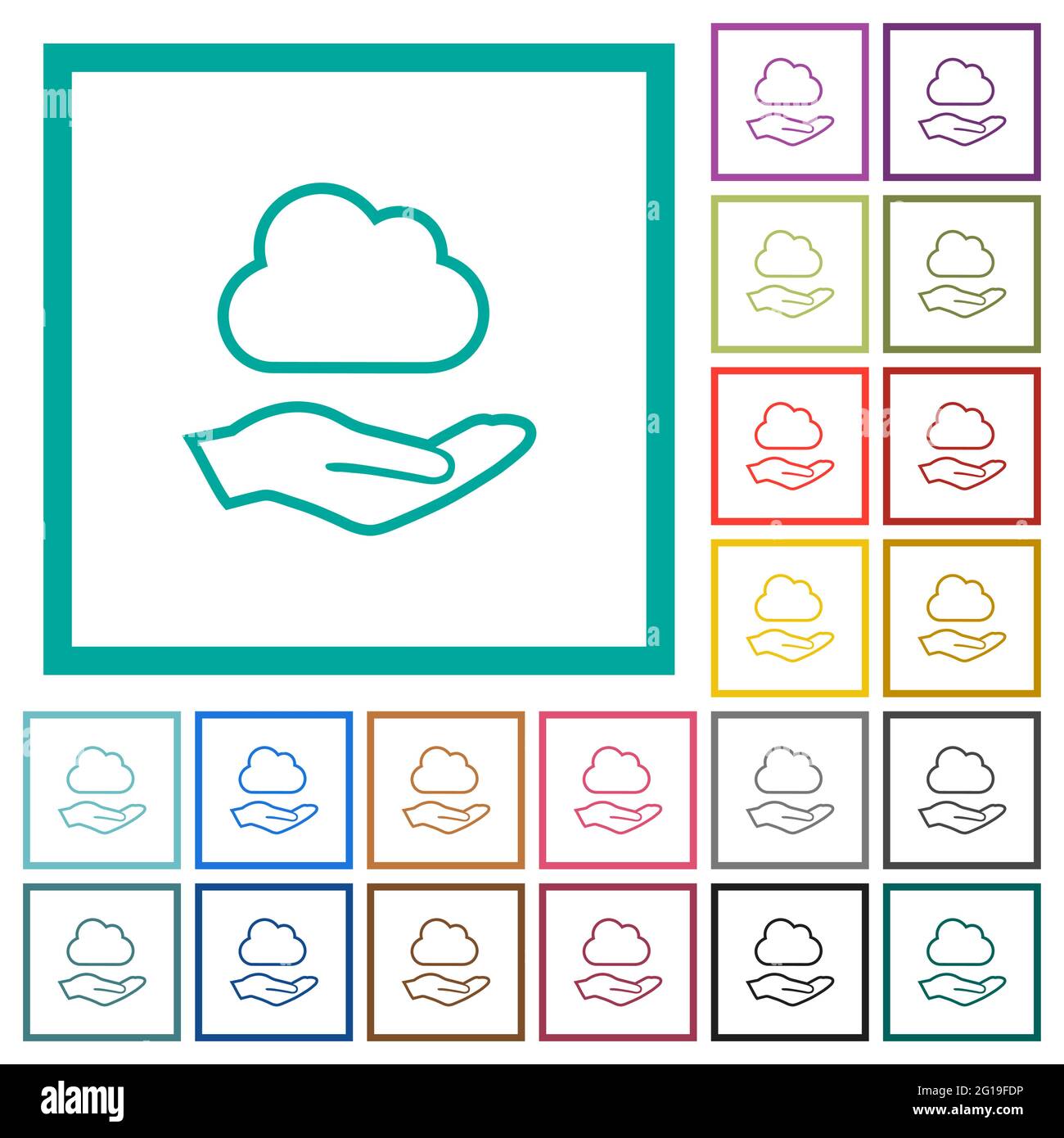 Cloud services flat color icons with quadrant frames on white ...