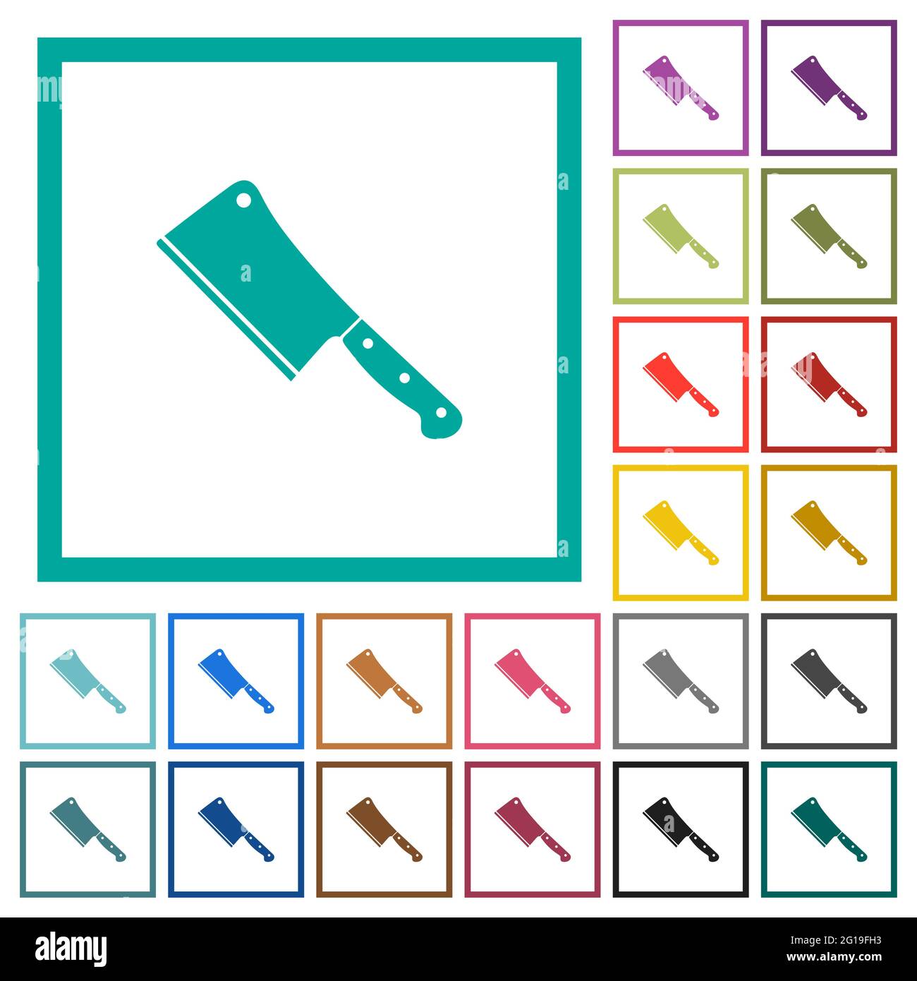 Meat cleaver knife flat color icons with quadrant frames on white ...