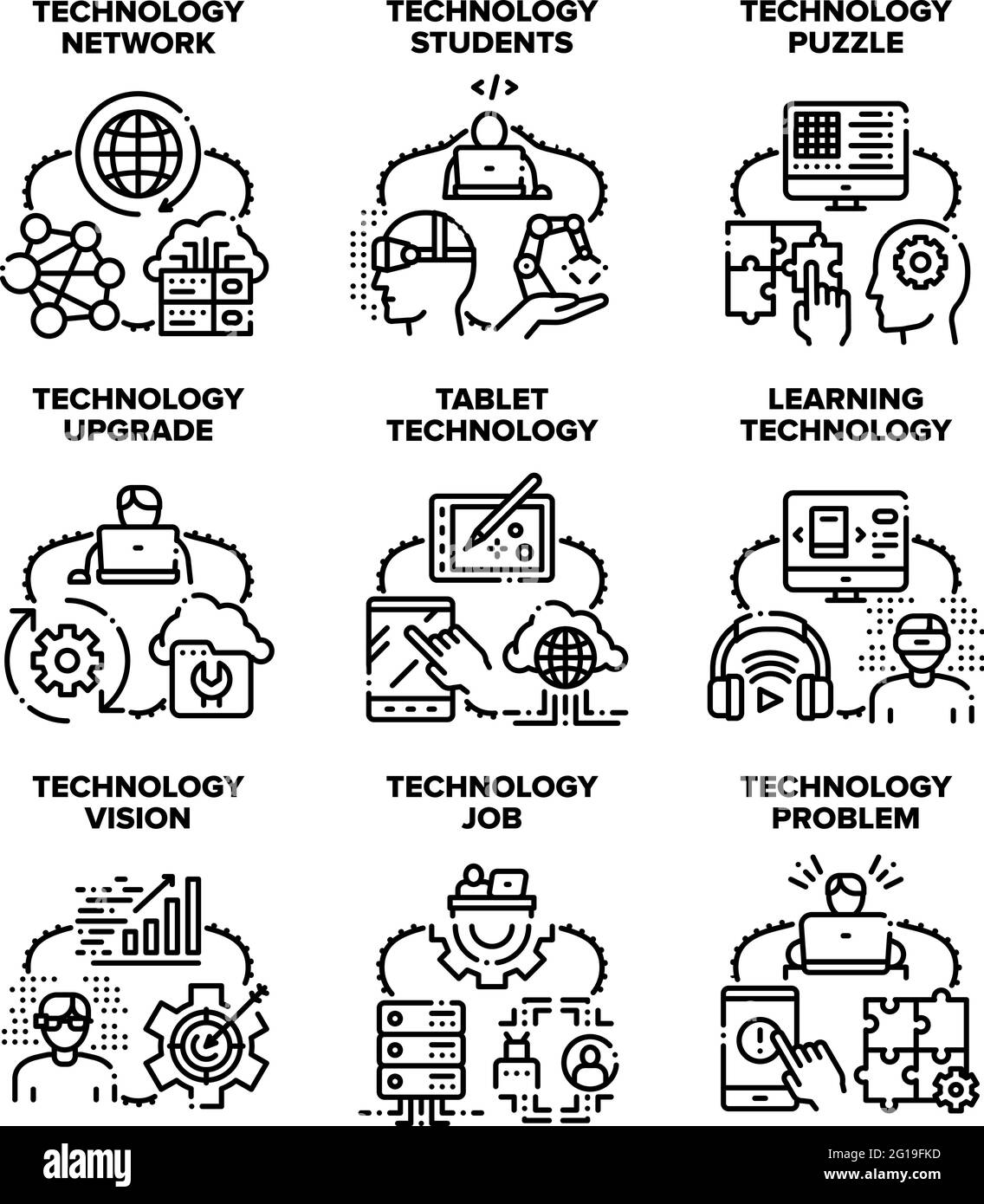 Technology Upgrade Set Icons Vector Black Illustration Stock Vector ...