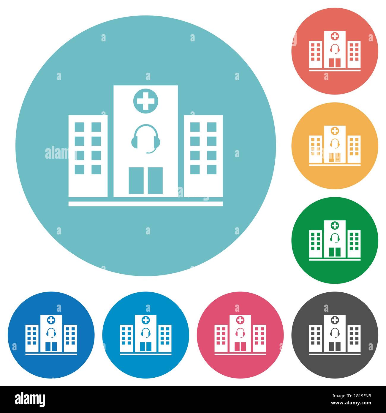 Medical assistance flat white icons on round color backgrounds Stock ...