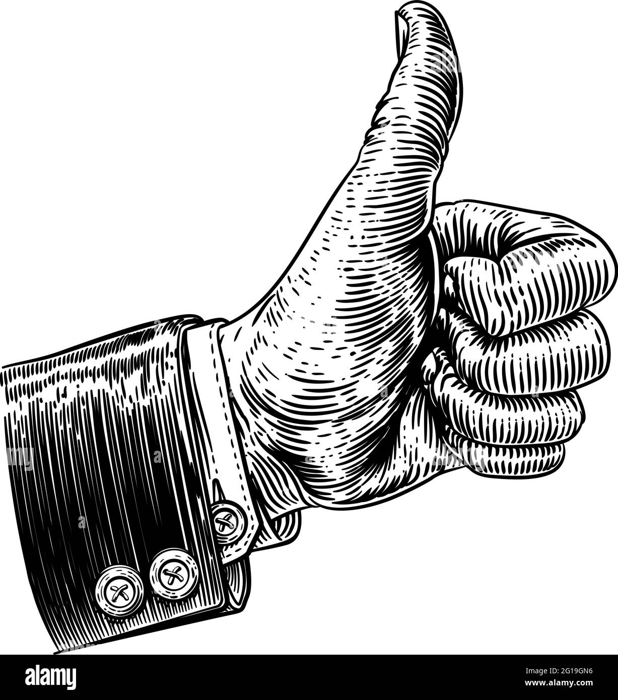 Thumb Up Hand Woodcut Vintage Etching Stock Vector