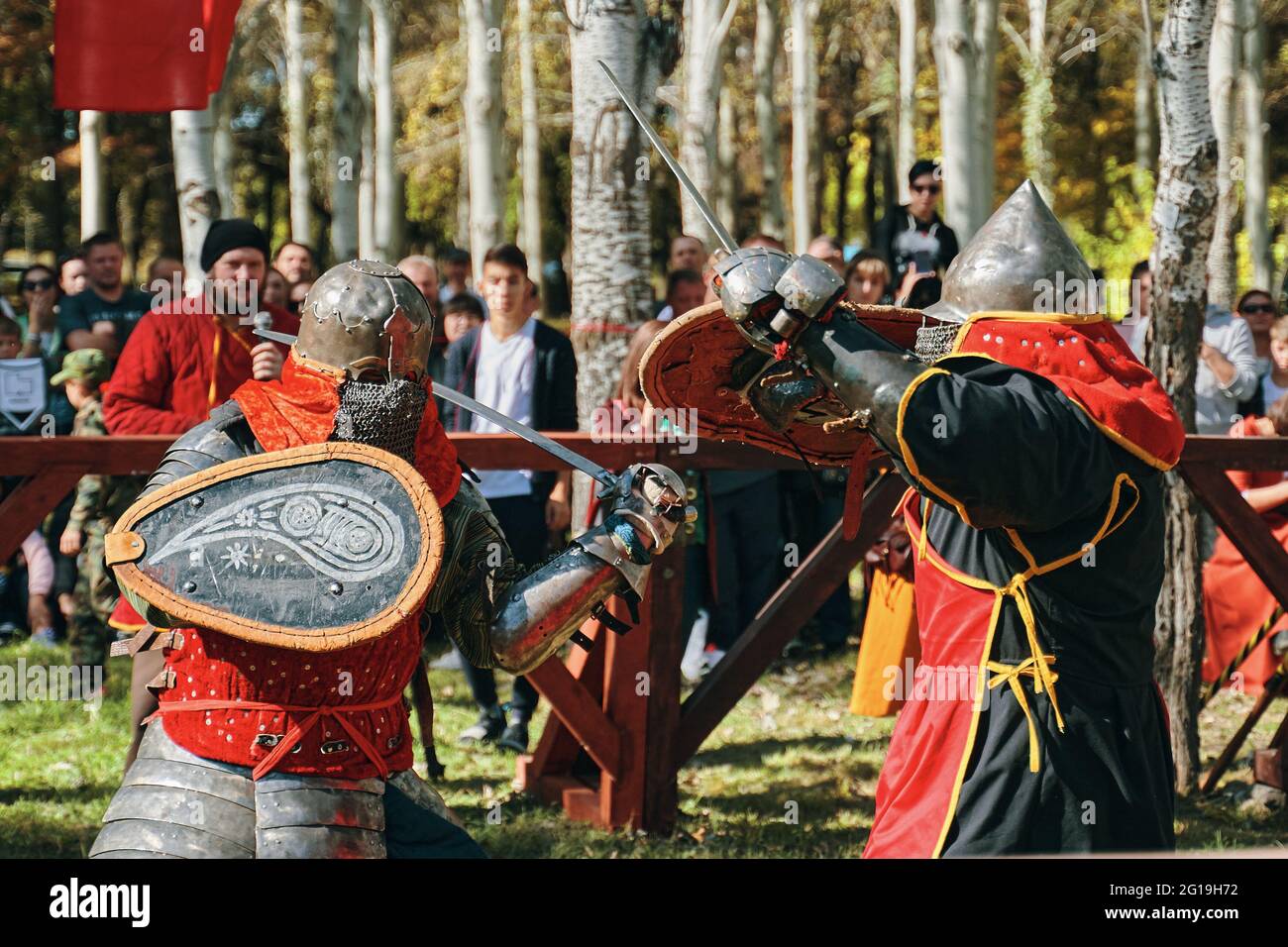 Bishkek, KyrgyzstanOctober 13, 2019. Reconstruction of knightly