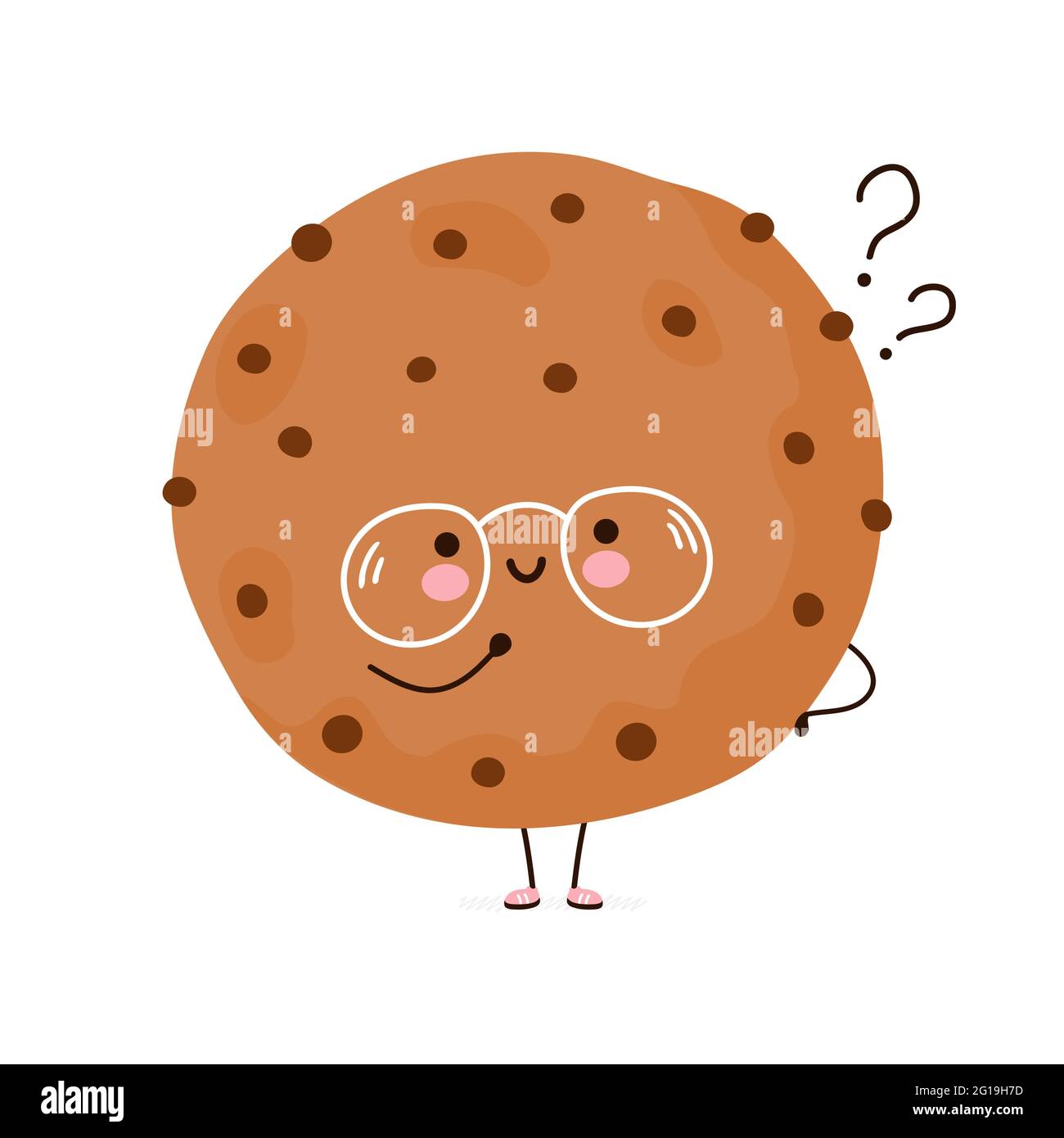 Cute funny Cookie with question marks. Vector hand drawn cartoon kawaii