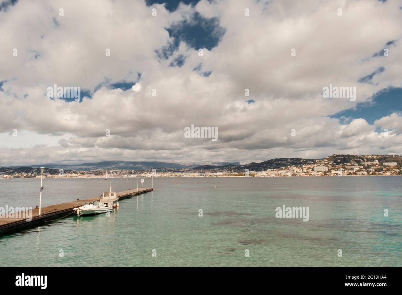 From the pier of Île SainteMarguerite, the city of Cannes is in view