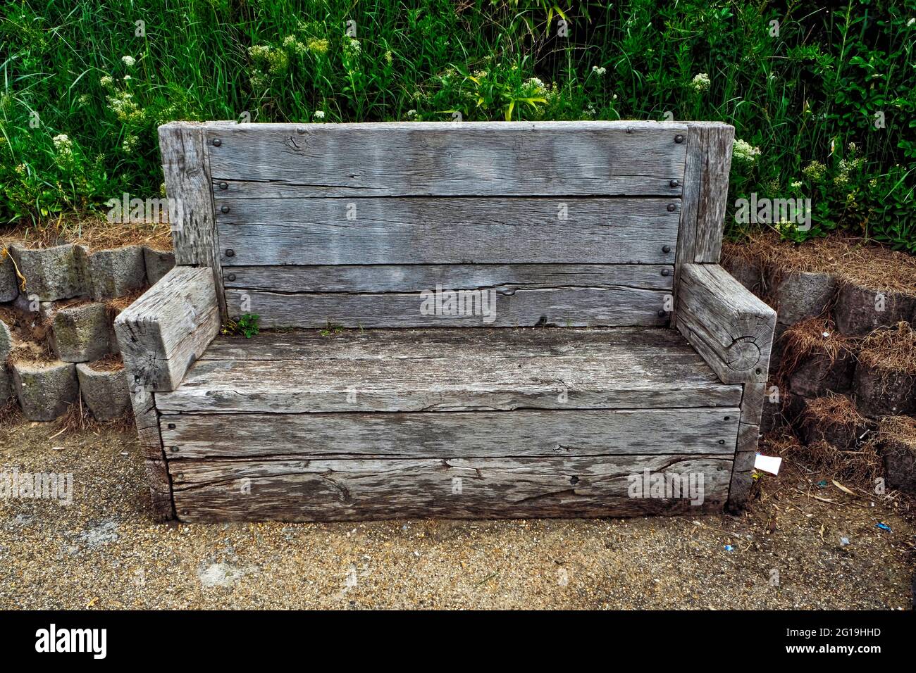 wooden bench at Mablethorpe, Lincolnshire, Stock Photo