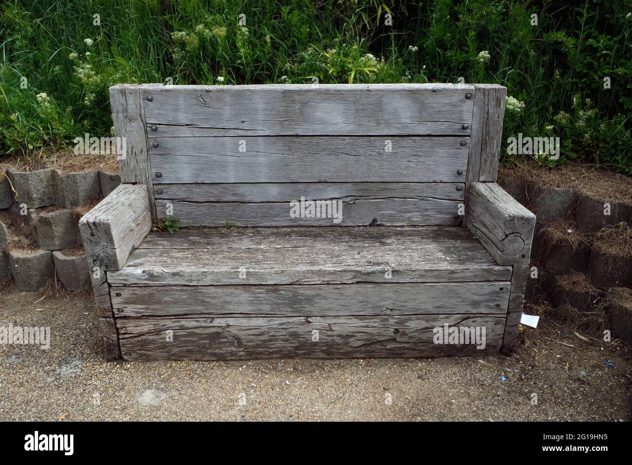 wooden bench at Mablethorpe, Lincolnshire, Stock Photo