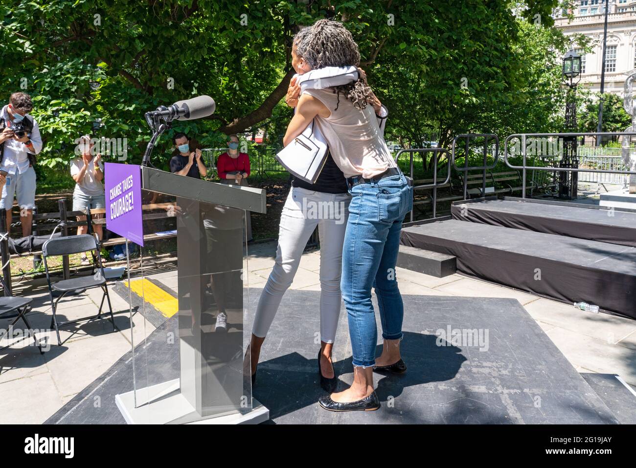 United States Congresswoman Alexandria Ocasio Cortez Endorses Maya Wiley For New York City Mayor Outside City Hall In New York City Representative Alexandria Ocasio Cortez One Of The Most Prominent Left Wing Leaders In The