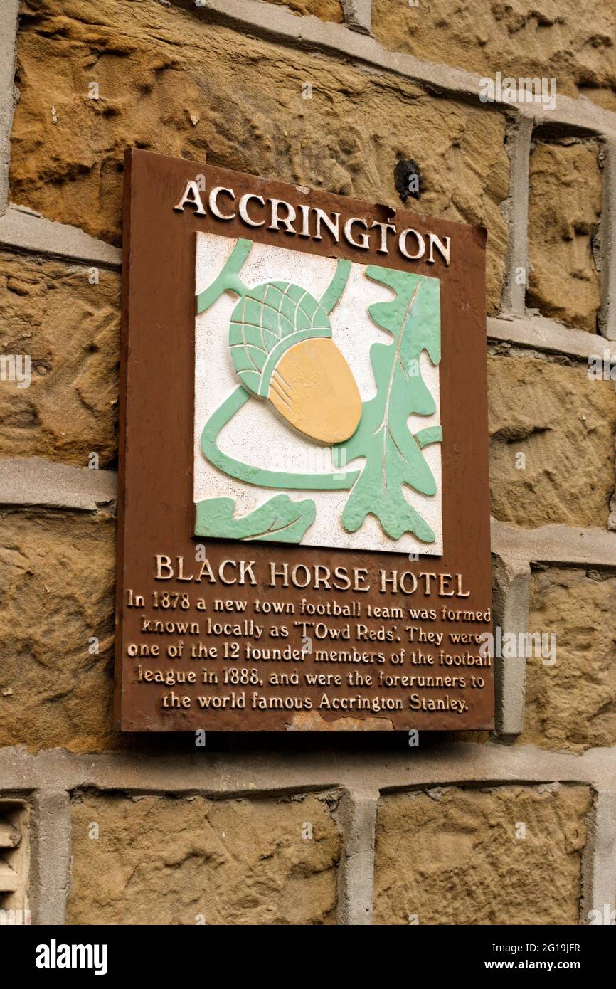 Black Horse Hotel plaque. Abbey Street, Accrington. Stock Photo