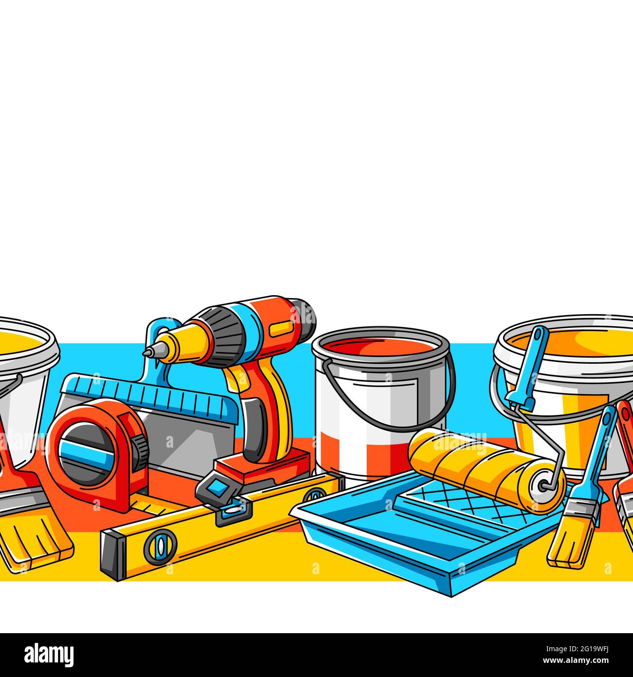 Seamless pattern with repair working tools. Equipment for construction industry. Stock Vector