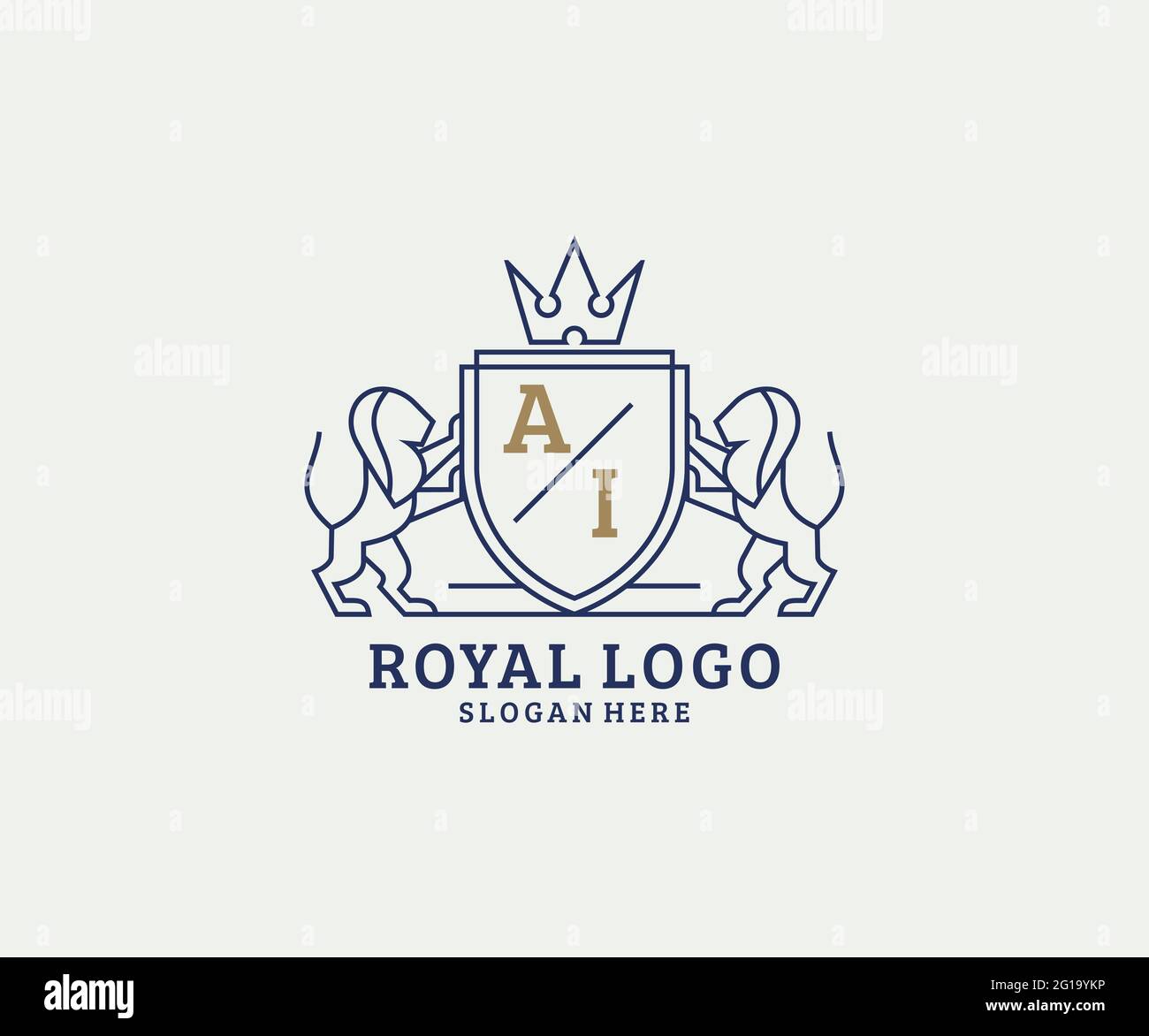 AI Letter Lion Royal Luxury Logo template in vector art for Restaurant, Royalty, Boutique, Cafe, Hotel, Heraldic, Jewelry, Fashion and other vector il Stock Vector