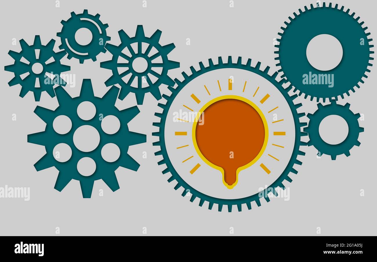 Gears with idea bulb on the blue background, 3D rendering Stock Photo ...